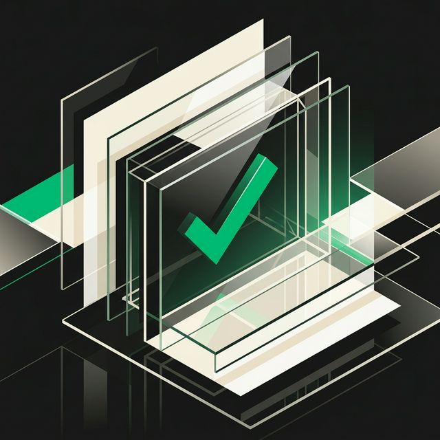 Layered translucent panels with a checkmark, representing the legal records a church trustee maintains