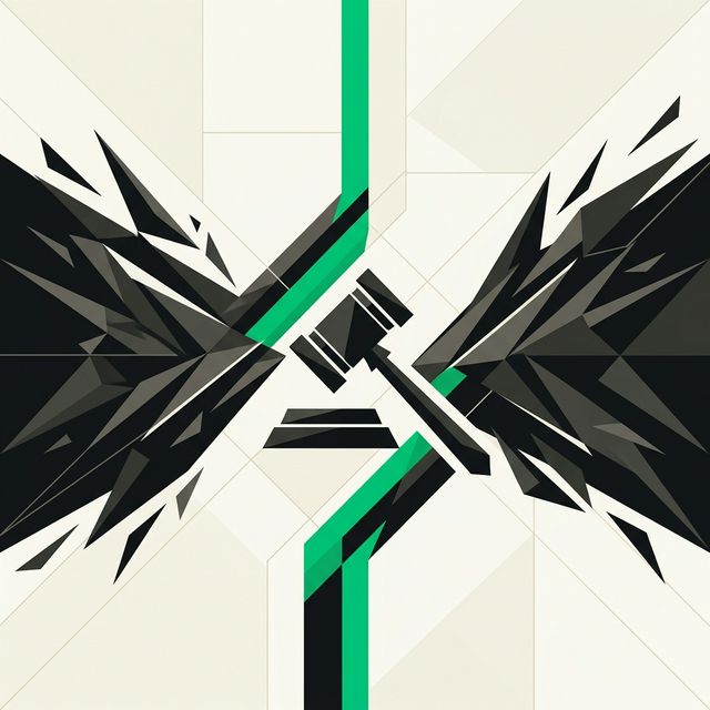 Two fracturing halves separated by a dividing line with a gavel between them, representing a disaffiliation dispute